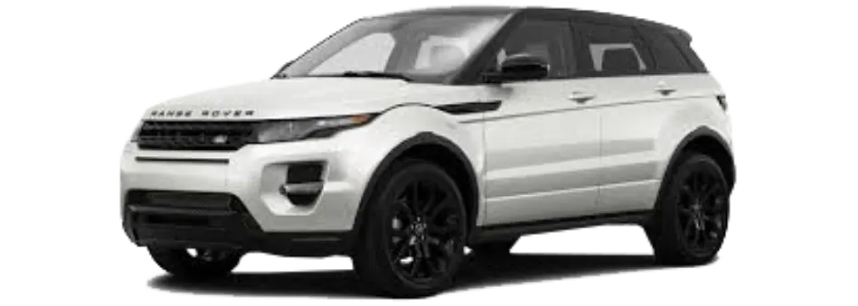 White Range Rover Evoque with a black roof and black wheels